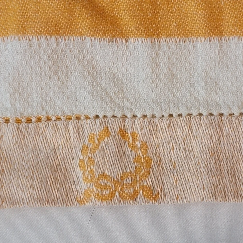 Vintage 50's Woven Tea Towels Jacquard Wreath Bow Ivory Orange Bundle 2 Linen